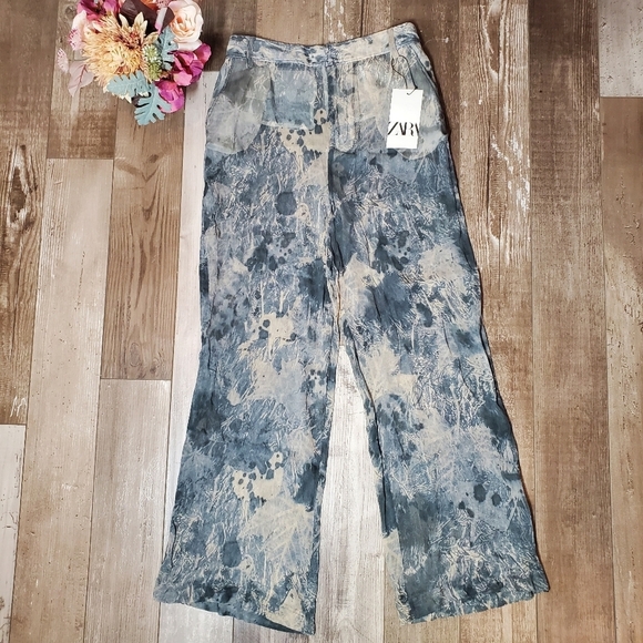 Zara Pants - NWT Zara Semi-Sheer Printed Women's High Waisted Pants 100% Viscose Size XS